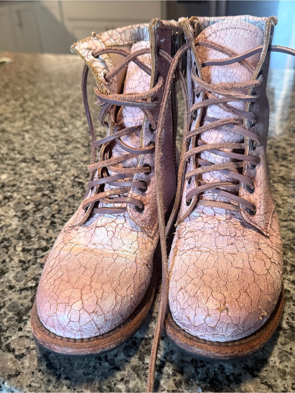 Steve Madden Pink Crackle Leather Lace-Up Ankle Boots
